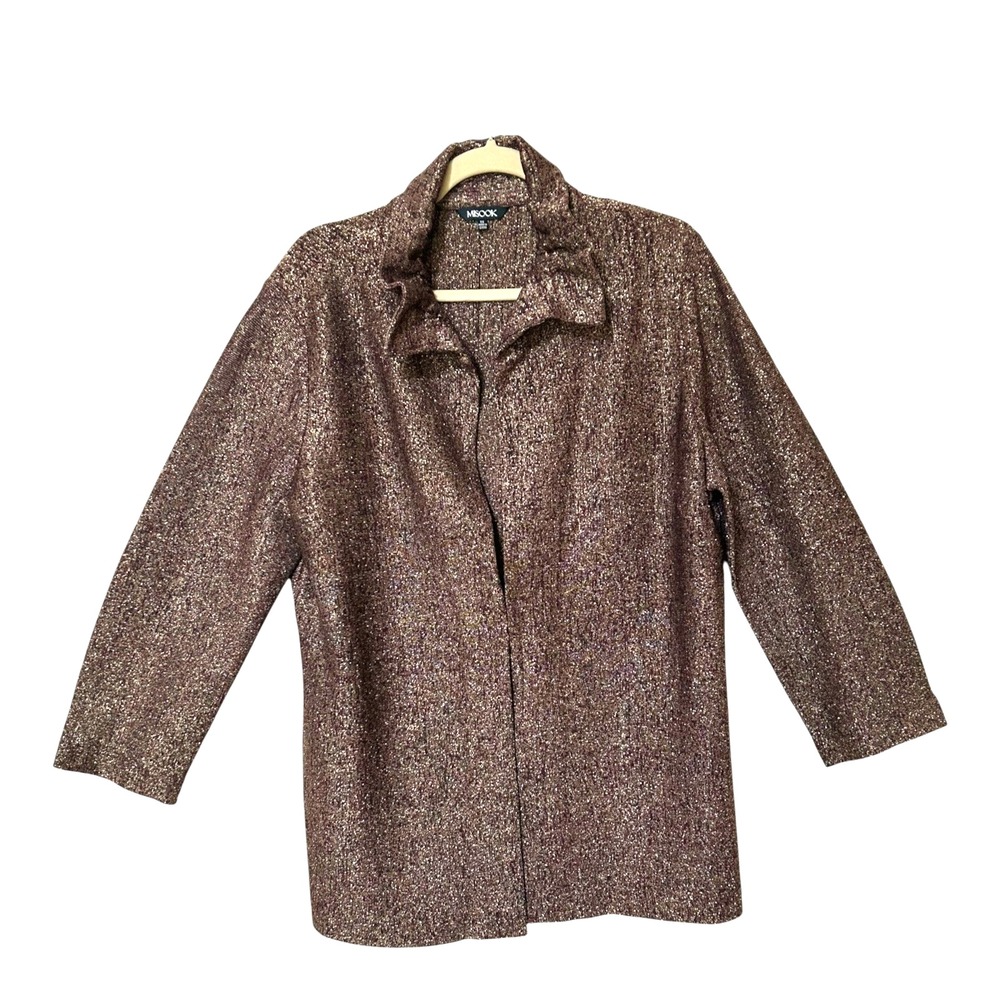 VTG Y2K Misook Gold Black Shimmer Knit Jacket Ruched Elastic Collar 1X EUC - Picture 6 of 11